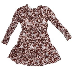 Knox Rose Floral Smocked Mini Dress Long Bishop Sleeve Boho Hippie Women's L